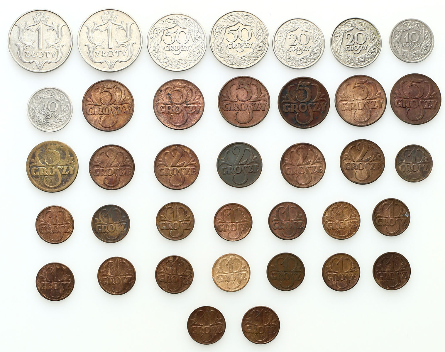 II RP. 1 grosz do 1 złoty 1923-1939, zestaw 37 monet